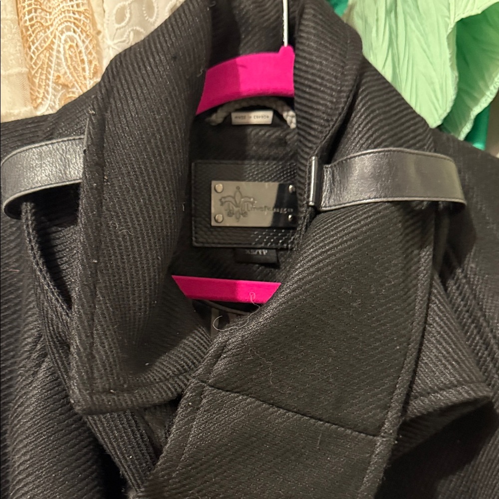 Mackage Black Trench Coat with Leather Accents